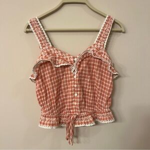 American eagle pink plaid tank top women’s extra small gingham lace crop top